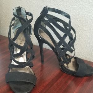Strappy Black Metaphor Heels w/zipper